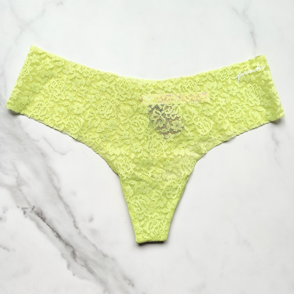 NWT PINK VICTORIA'S SECRET NO-SHOW SOFT LACE THONG PANTY IN GREEN SPRING SIZE SM
